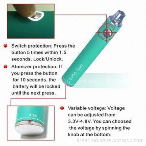 Adjustable Voltage Evod Twist Battery with Screw Cap